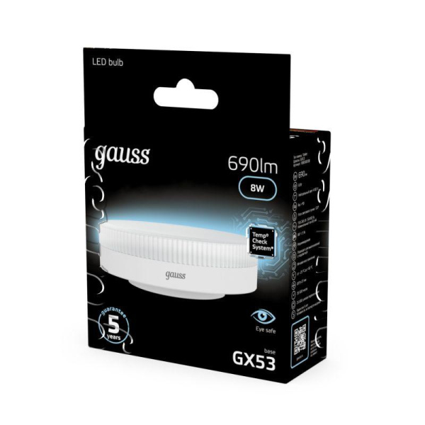 Лампа светодиодная Black 8Вт таблетка 4100К нейтр. бел. GX53 690лм GAUSS 108008208