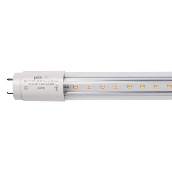 Лампа светодиодная PLED T8-1200 Food Green 18Вт линейная прозрачная G13 230В/50Гц CL/PL для подсветки овощей/фруктов/зелени JazzWay 5006546