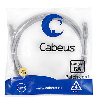 Патч-корд U/UTP кат.6A PC-UTP-RJ45-Cat.6a-2m-LSZH 2xRJ45/8p8c неэкранир. LSZH (10G) 2м сер. Cabeus 7896c