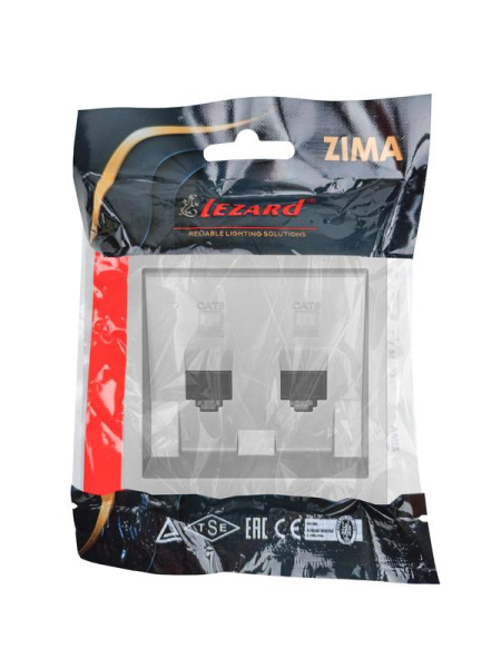 Розетка компьютерная 2-м СП ZIMA IP20 RJ45 с модулем кат.6 механизм сер. матов. LEZARD 704-7488-142