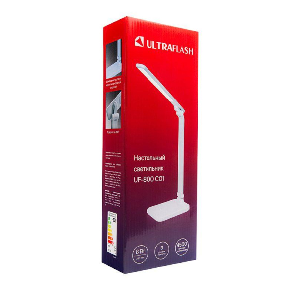 Светильник настольный UF-800 C01 8Вт 4500К 230В 3 уровня яркости бел. Ultraflash 15716