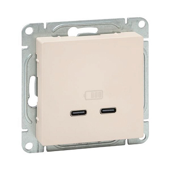 Розетка 2-м СП Эпика USB-C механизм крем. EKF UP1-SOI-2USBC