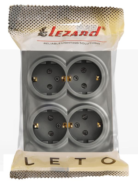 Розетка 4-м ОП LETO с заземл. закрытый корпус ПБТ платина LEZARD 752-3500-127BDP