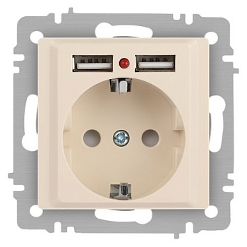 Розетка 1-м СП Accent 6-410-02 16А IP20 250В P+E Schuko + 2хUSB защ. шторки сл. кость Intro Б0063692