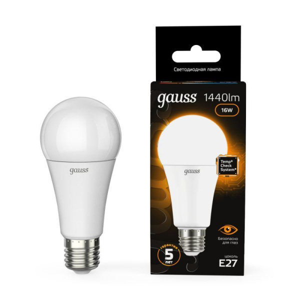 Лампа светодиодная Black 16Вт A60 грушевидная 3000К тепл. бел. E27 1440лм GAUSS 102502116