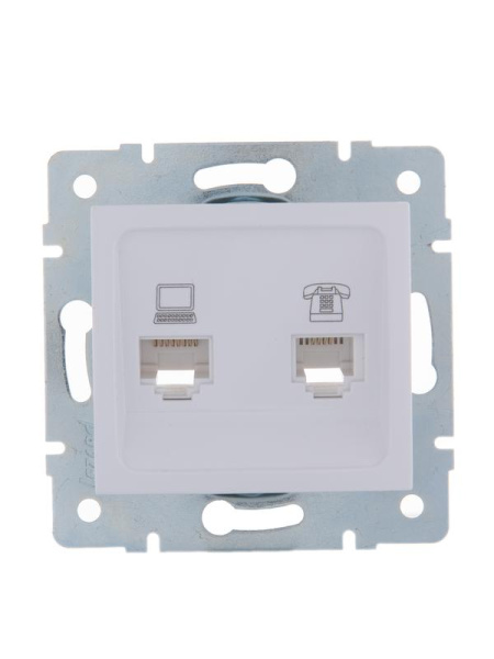 Розетка компьютерная + телефонная 2-м СП Karina RJ45 + RJ11 механизм бел. LEZARD 707-0288-143