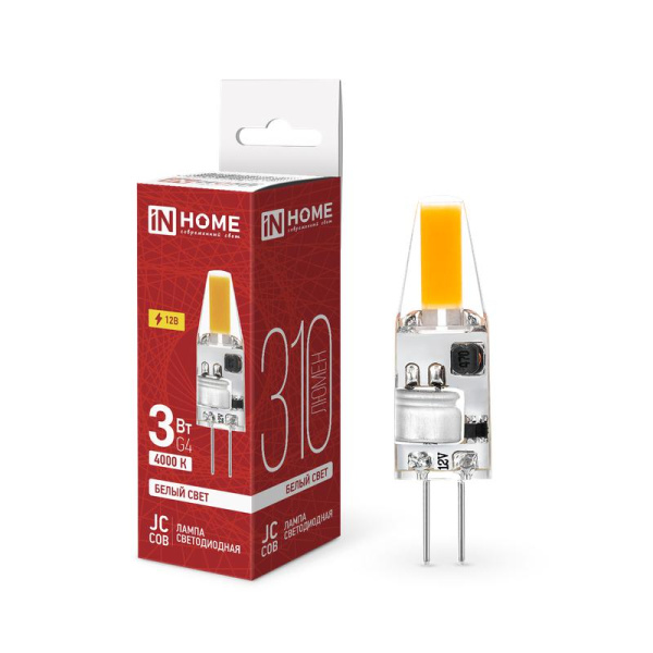 Лампа светодиодная LED-JC-COB 3Вт 12В G4 4000К 310лм IN HOME 4690612060231