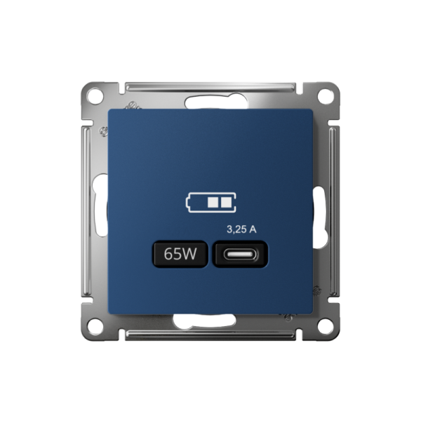 Розетка USB AtlasDesign тип C 65Вт высокоскор. ЗУ QC PD механизм аквамарин SE ATN001127