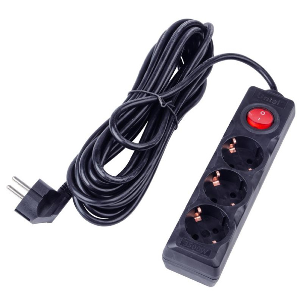 Удлинитель 3х7м с заземл. 16А Ultra S-GCU3-7B BLACK черн. Uniel UL-00010020