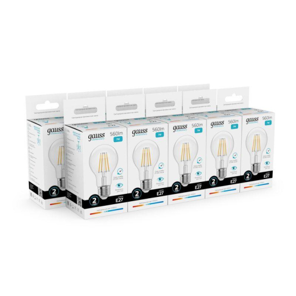 Лампа светодиодная филаментная Filament Elementary А60 7Вт 4100К Е27 560лм GAUSS 22227