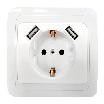Розетка 1-м Classico 2047 IP20 с заземл. с 2-мя USB бел. IN HOME 4690612035246