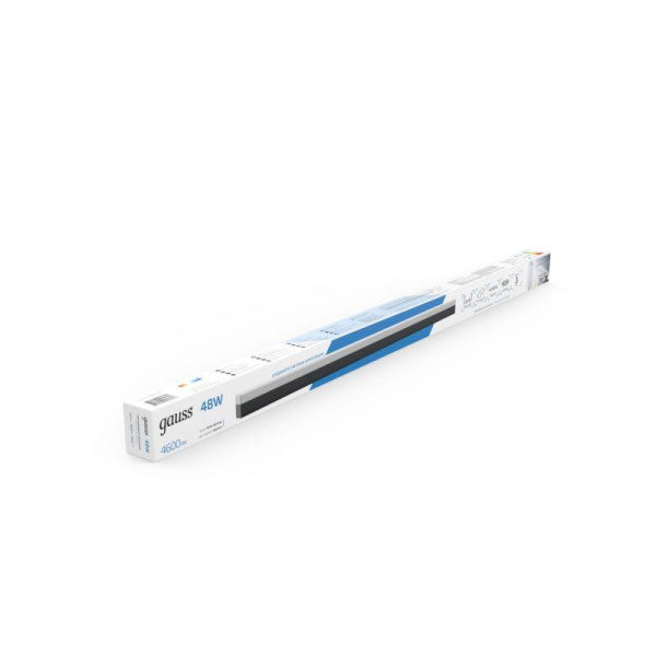 Светильник светодиодный Shop Lighting 48Вт 6500К IP40 4600лм 1180х70х55мм ДПО подвесной линейный матов. рассеив. черн. GAUSS 883625348