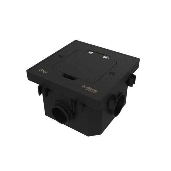 Лючок MultiDesk MDK21 с розеткой 2P+E 16А 250В IP44 с монтажной коробкой для бетонных полов черн. матов. SE MDK21202MBC
