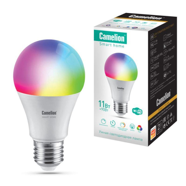 Лампа светодиодная Умный Дом Smart Home LSH11/A60/RGBСW/Е27/WIFI 11Вт грушевидная Е27 205-265В RGB+DIM+CW WiFi Camelion 14499