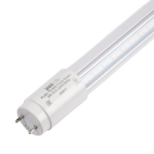 Лампа светодиодная PLED T8-600 Food Green 9Вт линейная прозрачная G13 230В/50Гц CL/PL для подсветки овощей/фруктов/зелени JazzWay 5006522