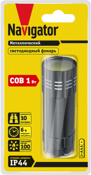 Фонарь 82 313 NPT-CM17-3AАА 1COB LED 1Вт 1 режим алюм. (блист.) NAVIGATOR 82313