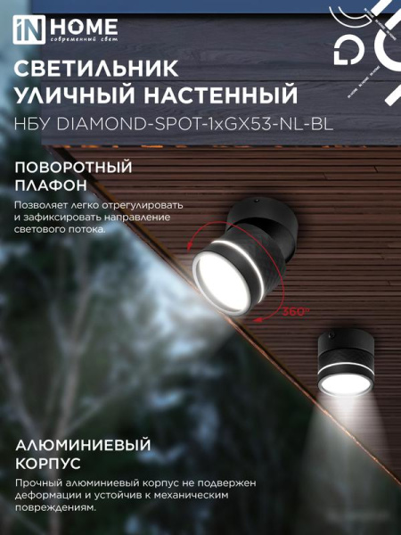 Светильник НБУ DIAMOND-SPOT-NL-BL IP65 уличный под лампу GX53 алюм. черн. IN HOME 4690612052915
