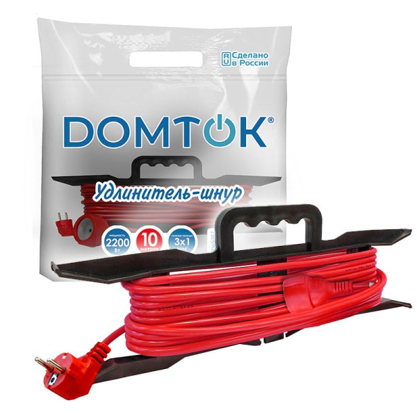 Удлинитель-шнур на рамке 1х10м с заземл. 10А IP20 2.2кВт ПВС 3х1 DOMTOK 2478