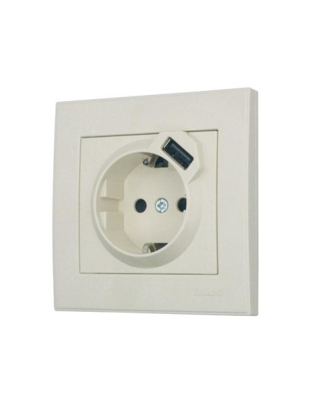 Розетка 1-м СП RAIN 16А IP20 с заземл. + USB механизм крем. LEZARD 703-0388-181