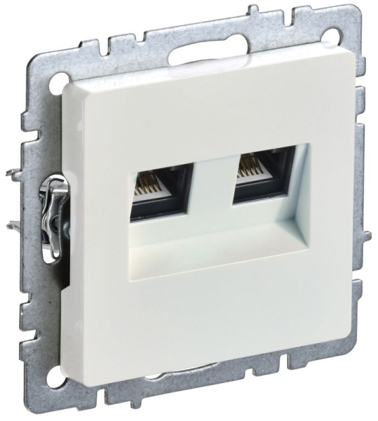 Розетка компьютерная двойн. СП RJ45 кат.6 BRITE РК11-2-БрЖ механизм жемчуж. IEK BR-K20-2-K36