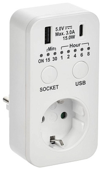 Розетка-таймер электронный РТЭ-4 16А IP20 с USB 15мин 8ч бел. IEK ERT12-1-16-O-15-2-20-K01