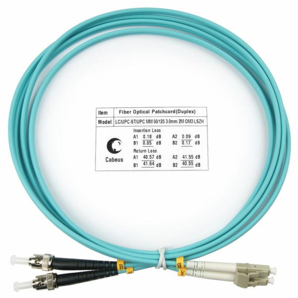 Шнур оптический duplex LC-ST 50/125мм OM3 2м LSZH FOP-50-LC-ST-2м Cabeus 7575c
