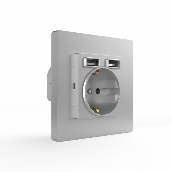 Розетка 1-м СП Pixel с заземл. с 2-мя заряд. устр. USB тип A+A механизм алюм. TOKOV ELECTRIC TKE-PX-R1U2A-C03