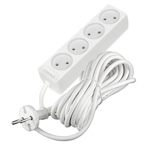 Удлинитель 4х7м без заземл. 10А IP20 2.2кВт ПВС 2х1 бел. DOMTOK 2358
