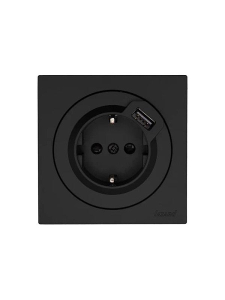 Розетка 1-м СП OSEN с заземл. + USB разъем механизм черн. бархат LEZARD 743-4288-181