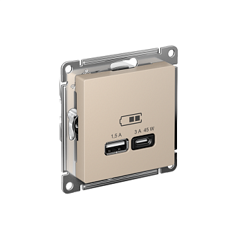 Розетка USB AtlasDesign тип A+C 45Вт высокоскор. ЗУ QC PD механизм песочн. SE ATN001229