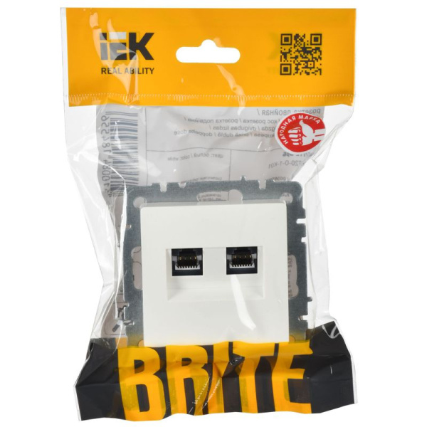 Розетка компьютерная двойн. СП RJ45 кат.5E BRITE РК10-2-БрБ механизм бел. IEK BR-K20-1-K01