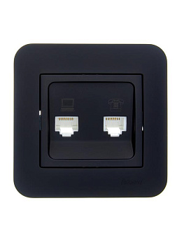 Розетка компьютерная+телефонная 2-м СП ASTI RJ45 + RJ11 в сборе черн. бархат LEZARD 7081-4242-143