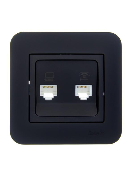 Розетка компьютерная+телефонная 2-м СП ASTI RJ45 + RJ11 в сборе черн. бархат LEZARD 7081-4242-143