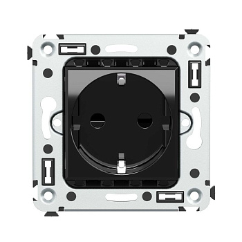 Розетка 1-м СП 2мод. Avanti "Черный квадрат" 16А IP20 2P+E защ. шторки черн. DKC 4402003