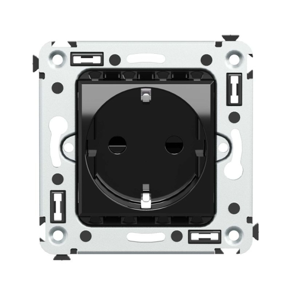 Розетка 1-м СП 2мод. Avanti "Черный квадрат" 16А IP20 2P+E защ. шторки черн. DKC 4402003