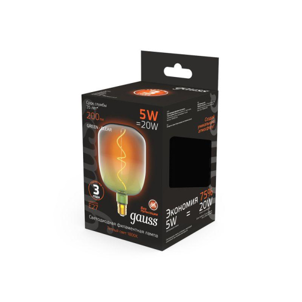Лампа светодиодная филаментная Black Filament 5Вт V140 1800К тепл. бел. E27 200лм GAUSS 1009802105