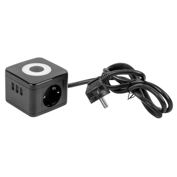 Удлинитель 2х1.5м с заземл. 16А Standard S-GCD2-1.5SBU BLACK 3 USB черн. Uniel UL-00011250