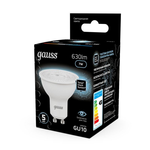 Лампа светодиодная Black 7Вт MR16 софит 4100К нейтр. бел. GU10 630лм GAUSS 101506207