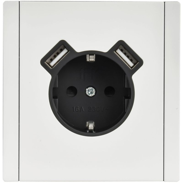 Розетка 1-м СП FORTE&PIANO FP245M 16А IP20 USB A+A 3.1А с заземл. защ. шторки винтовое крепление бел. IEK FP-R14-16-U21-D31-M-K01