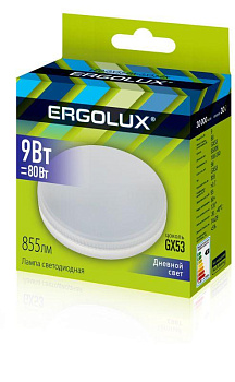 Лампа светодиодная LED-GX53-9W-GX53-6K 9Вт таблетка 6500К холод. бел. GX53 220-240В Ergolux 14309