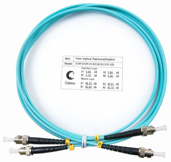 Шнур оптический FOP-50-ST-ST-2m duplex ST-ST 50/125мм OM3 2м LSZH Cabeus 7368c