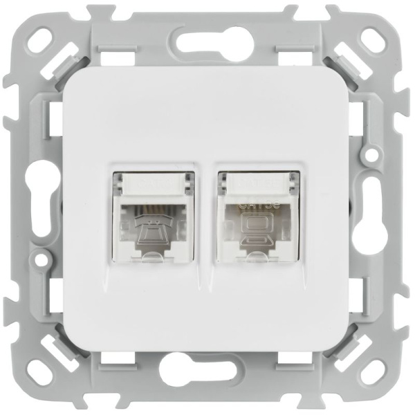 Розетка 2-м СП FLITE РКТ5е/3-2-0-ФлБ RJ45/RJ11 кат.5E/3 UTP механизм бел. IEK FI-KT22-1-K01