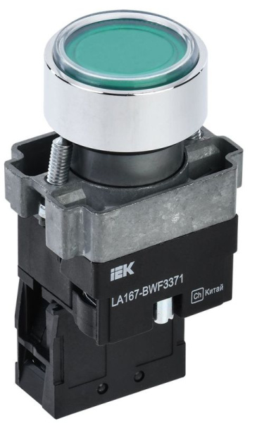 Кнопка LA167-BWF3371 d22мм RC 1НО с подсветкой зел. KARAT IEK BBT20-BWF3371-1-12-67-K06