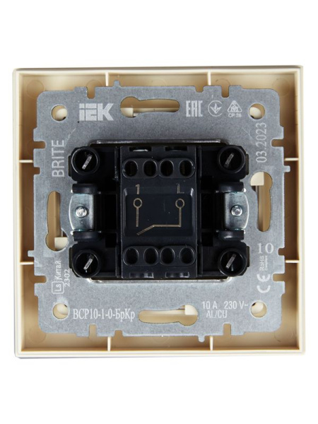 Выключатель 1-кл. СП BRITE ВСР10-1-0-БрКр 10А в сборе беж. IEK BR-V10-0-10-K10-F