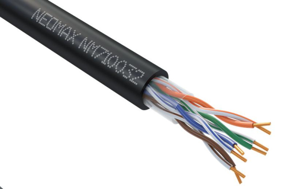 Кабель витая пара U/UTP кат.5E 4х2х24AWG (0.52мм) solid CU PE OUTDOOR черн. (NM710032) (уп.305м) NEOMAX 1856028
