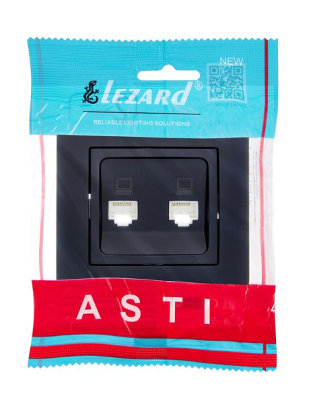 Розетка компьютерная 2-м СП ASTI IP20 RJ45 в сборе черн. бархат LEZARD 7081-4242-141