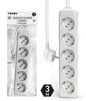Удлинитель 5х3м с заземл. 10А 3х1.5 TOKOV ELECTRIC TKL-C01-BU5-3-1.5-Z