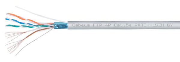 Кабель витая пара F/UTP кат.5E 4х2х26AWG patch LSZH нг(А)-HF FTP-4P-Cat.5e-PATCH-LSZH-GY сер. (уп.305м) Cabeus 9979c