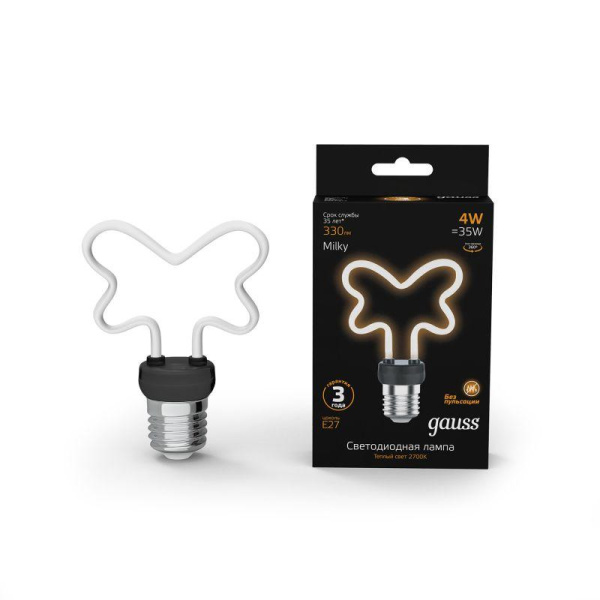 Лампа светодиодная филаментная Filament Artline 4Вт Butterfly матов. 2700К тепл. бел. Е27 330лм milky GAUSS 1001802104