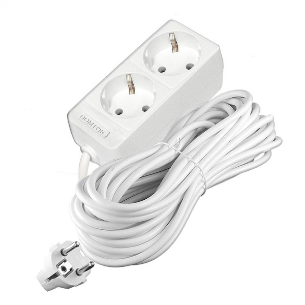 Удлинитель 2х10м с заземл. 16А IP20 3.5кВт ПВС 3х1 бел. DOMTOK 2385